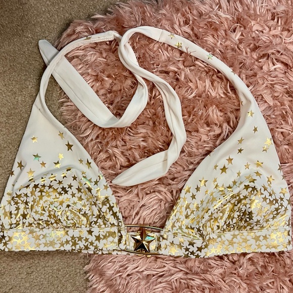 Victoria Secret White & Gold Star ⭐️ bikini Set Size L 8/10 Glam 4th of July! - Picture 6 of 9